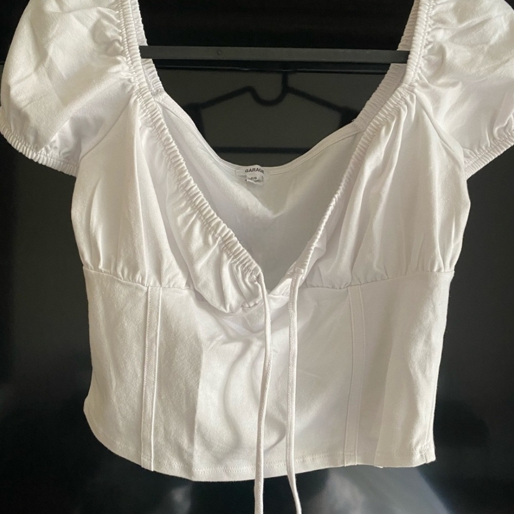 Garage White Puff Sleeve Top Milkmaid Small